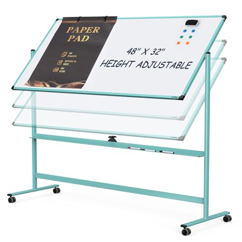 Rolling Whiteboard 48”x32” Large White Board Dry Erase Board on Wheels - color: Light Blue, size: 48"W x 32"H