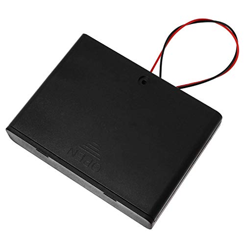 E-outstanding 9V Battery Holder 6X 1.5V AA Battery Storage Case Black Box with ON/Off Switch and Wire Leads