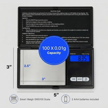 Smart Weigh Digital Pocket Scale, 100g x 0.01g, Jewelry and Coins - size: 100g / 0.01g