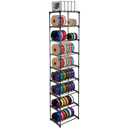 9-Tier Metal 3D Printer Filament Storage Rack, 16.5" x 12" x 80.7" Spool Holder DIY Tiers Filament Storage Shelf for 3D Printing Machine Workspaces Holds up to 54 Spools, Tool-Free Assembly