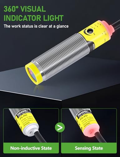 DIHOOL Photoelectric Proximity Sensor, Laser Motion Switch,IP65 Waterproof, Normally Open NPN NO, M16, 3 Wires,12V/24V Input(10-30VDC), Detection Distance Adjustable from 3cm to 80cm