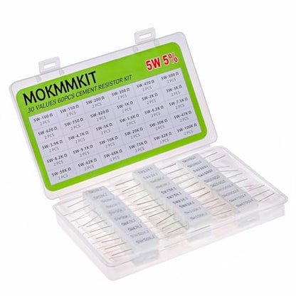 30 Values 5W Ceramic Cement Resistor Kit 100 ohm-100K ohm - size: 100Ω-100K Ω 60 PCS