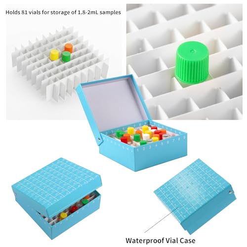 18Pcs Blue 81 Well Cardboard Freezer Box for Lab Storage Waterproof Coating - color: Blue