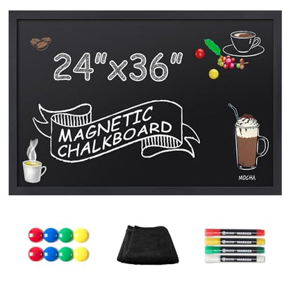 SELEAD Magnetic Chalkboard Words Sign - 24" x 36", Black Wood Frame - color: All Black, size: 36"W x 24"H