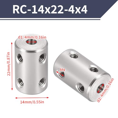 2PCS 4mm to 4mm Bore Rigid Coupling, L22 x D14 Set Screw Shaft Coupler Motor Connector 45# Steel for 3D Printers, Motor Accessories, RC Boat Car Airplane - size: RC-14x22-4x4