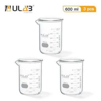 ULAB Scientific Glass Beakers, Vol. 600ml, 3.3 Borosilicate Griffin Low Form with Printed Graduation, Pack of 3, UBG1039 - style: Vol.600ml, Pack of 3