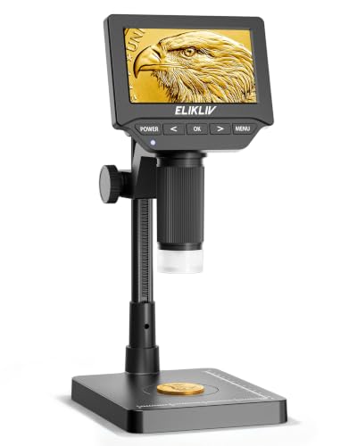 Elikliv Microscope, 4.3'' Digital Coin Magnifier with Lights for Adults - color: Grey