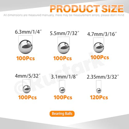 620Pcs 6 Sizes 304 Stainless Steel Bicycle Bearing Balls Assortment Kit SAE Precision Solid Bearing Ball Industrial Brass Ball Spheres for Machinery Automotive - size: 620pcs 6 sizes