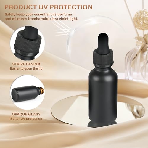 NOOEEISS 12 Pcs, 1oz Dropper Bottle, Black Glass Eye Dropper Bottle, Tincture Bottles with Dropper, Pretty Finish, Leak-Proof Design, Stronger Suction for All Kinds of Mixed Liquids - color: Black Frosted, size: 1oz-12Pack