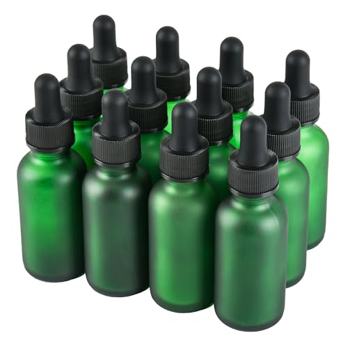 NOOEEISS 12 Pcs, 1oz Dropper Bottle, Green Glass Eye Dropper Bottle, Tincture Bottles with Dropper, Pretty Finish, Leak-Proof Design, Stronger Suction for All Kinds of Mixed Liquids - color: Green Frosted, size: 1oz-12Pack