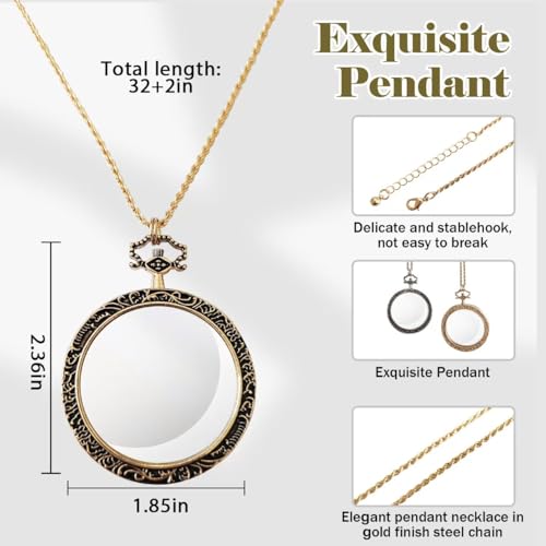YYHSND 10X Magnifying Glass Necklace Magnifier Necklace Pendant Optical Magnifier with Chain Necklace for Library, Reading, Zooming and Jewelry (Color : Gold) - color: Gold