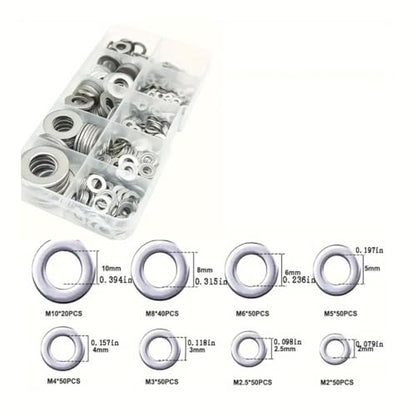 360 Pieces 8 Sizes 304 Stainless Steel Washers Assortment Kit, Lock Metal Washer for Screw(M2 M2.5 M3 M4 M5 M6 M8 M10)