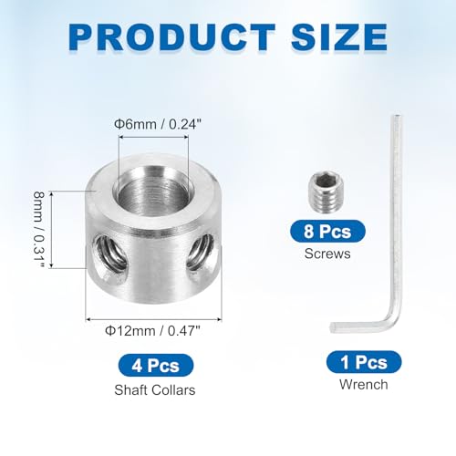 MECCANIXITY 4Pcs Shaft Collars 6mm Bore 2 Screw 12mm OD 8mm Thick - size: 6mm ID 12mm OD 8mm H with 2 Screw