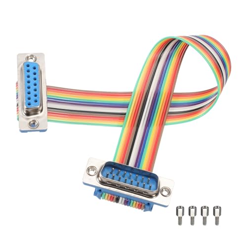 MECCANIXITY IDC Rainbow Wire Flat Ribbon Cable DB15 Male to DB15 Female 8 Inch Length 2.54mm Pitch Breadboard Jumper Wires for Electronic Projects - size: 8 Inch, style: DB15 Male to DB15 Female