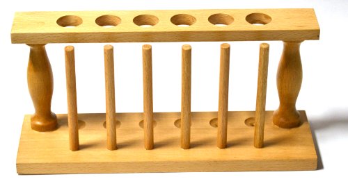 EISCO Premium Test Tube Rack, (6) 25mm Holes and (6) Pins - Solid Wood - 9.4" Long, 3.75" Tall
