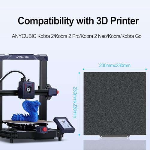 230x230mm Black PEI Double Sided Build Plate for Anycubic Kobra 2/Kobra 2 Pro/Kobra 2 Neo/Kobra/Kobra Go, Smooth PEI+Textured PEI Spring Steel Plate Flexible Plate for Anycubic 3D Printer - size: 230x230mm