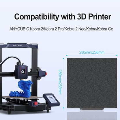 230x230mm Black PEI Double Sided Build Plate for Anycubic Kobra 2/Kobra 2 Pro/Kobra 2 Neo/Kobra/Kobra Go, Smooth PEI+Textured PEI Spring Steel Plate Flexible Plate for Anycubic 3D Printer - size: 230x230mm