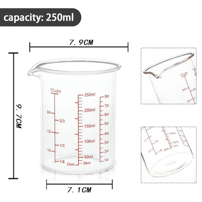 BCnmviku Glass Measuring Cup 8OZ/250ML/1 CUP High Borosilicate Heat Resistant Glass Measuring Cup with Clear Markings (oz, Cup, ml) Liquid Measuring Cup with Spout (250ml)