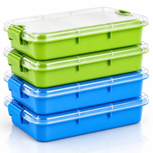 4 Pcs Sensory Bin Sand Tray with Lids for Toddlers, Green & Blue - color: Green & Blue
