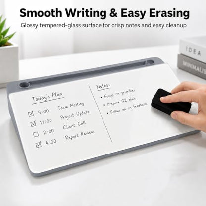 Glass Desktop Whiteboard,Dry Erase Board Buddy Keyboard Stand - color: Grey