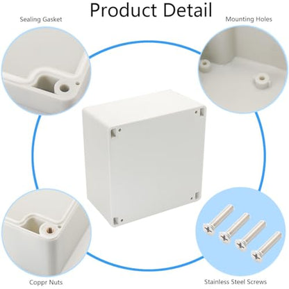 Project Box IP65 Waterproof Junction Box ABS Plastic Electrical Boxes DIY Electronic Project Case Power Enclosure White 6.30x6.30x3.54 inch (160 x 160 x90 mm) - color: White, size: 6.30"x6.30"x3.54"