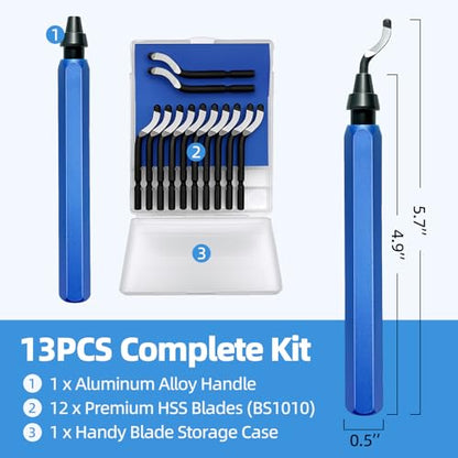 13-Piece Deburring Tool for 3D Printing, HSS Blades Aluminum Handle