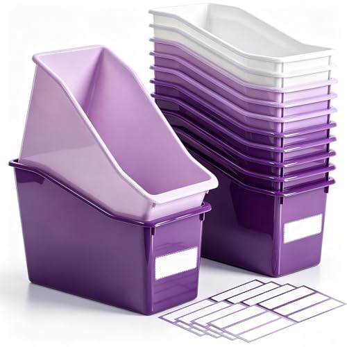 Geetery 12 Pcs Plastic Book Bins for Classroom, Purple Color Series - color: Purple Color Series