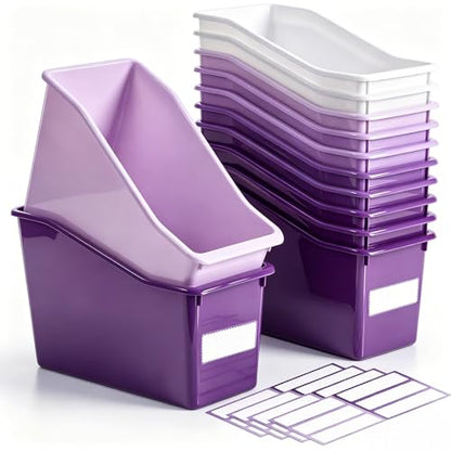 Geetery 12 Pcs Plastic Book Bins for Classroom, Purple Color Series - color: Purple Color Series