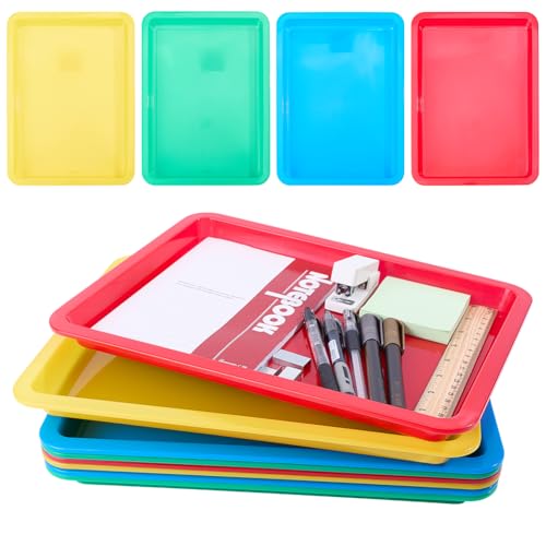 16PCS 4 Colors Plastic Art Sand Trays 13.3*9.8 Inch Multicolor Stackable Activity Sensory Tray Paint Mixing Crafts Organizer Serving Accessories for Classroom DIY Jewelry Painting Supplies