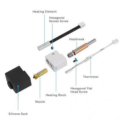 Kobra 3/Kobra 3 V2 Hotend with 0.4mm Brass Nozzle,Heater Cartridge Thermistor and Silicone Sock,Support High Temperature Extruder Hot End Compatible with ANYCUBIC Kobra 3/Kobra 3 V2 Combo 3D Printers - color: Upgrade Kobra 3/Kobra 3 V2 Combo Hotend