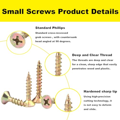 #4 Flat Head Phillips Wood Screws 150Pcs, Yellow Zinc, 1/4" - color: Yellow, size: #4 x 1/4''-150pcs