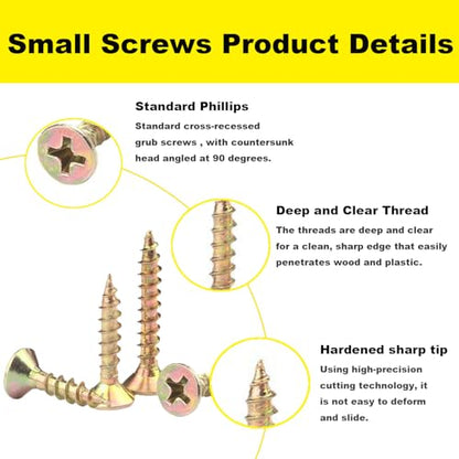 #4 Flat Head Phillips Wood Screws 150Pcs, Yellow Zinc, 1/4" - color: Yellow, size: #4 x 1/4''-150pcs