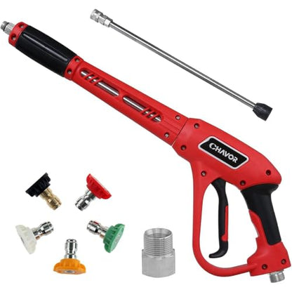 Pressure Washer Gun with Replacement Extension Wand, Upgraded Power Washer Gun with 5 Spray Nozzle Tips, M22 Fitting, 37 Inch, 3000 PSI - color: Red