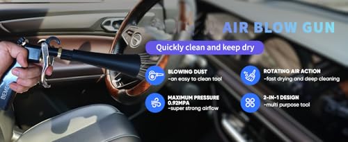 Air Blow Gun with Brass Adjustable Air Flow Nozzle,Cleaning Gun Quickly Blasts Dirt and Dust from Surface Works with Air Compressor(Upgrade Aluminium Rotate Tube) (Detail Blowing Gun), Black - style: Detail Blowing gun