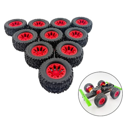 10PCS Toy Car Wheel RC Car Rubber Tire Wheel with 5PCS Round Rod Shaft Axles for RC Car Truck Robot DIY Model Toy Parts (2x44mm Red) - style: 2x44mm Red