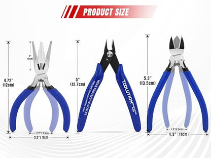 3-Piece Pliers Set - 5 Inch Flush & Wire Cutters & Needle Nose Pliers - size: Needle Nose Pliers & Wire Cutters& Flush Cutters