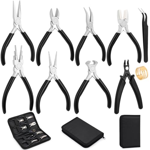shynek 10 Pieces Jewelry Pliers Tools Set, Jewelry Making Tools Include 8 Pieces Pliers, Jump Ring Opener, Tweezers for Wire Wrapping, 3D Printing Projects and Other DIY Projects - style: Set of 8