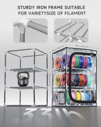 YOOPAI 3D Printer Filament Storage Box, 3-Tier Filament Storage Rack with Transparent Dust Cover, Holds Up to 30 1KG Spools, Filament Organizer and Spool Holder for PLA PETG ABS TPU, Workshop Studio