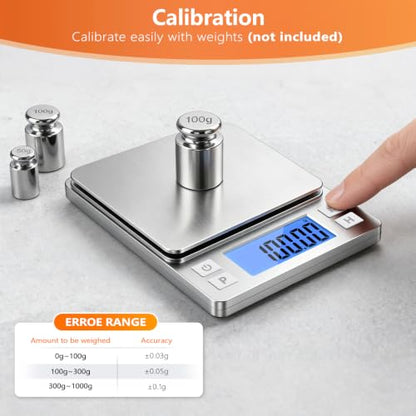 BOMATA Digital Jewelry Scale, 1000g×0.01g High Precision Gram Scale - color: Silver