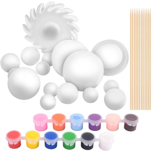 Solar System Model Foam Ball Kit, Planet Model Crafts Includes 14PCS Mixed-Sized Balls, 12 Color Pigments, 12PCS Long Sticks, 2PCS Painting Brushes for School Classroom DIY Projects, Science Projects