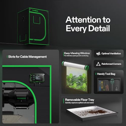 VIVOSUN S223 2x2 Grow Tent 24"x24"x36" Small Mylar Tent for Indoor Plants - size: 24"x24"x36"
