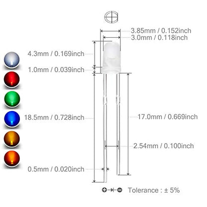 CHANZON 60 pcs(6 Colors x 10 pcs) 3mm LED Diode Lights Assored Kit Pack (Diffused Round DC 3V 20mA) Lighting Bulb Lamps Electronics Components 3 mm Light Emitting Diodes Parts - color: A) 6 Colors X 10pcs = 60pcs