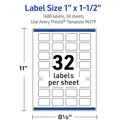 Avery Outdoor Waterproof Rectangle Labels with Sure Feed Technology, 1" x 1.5", White Film, Print-to-the-Edge, Compatible with Laser Printers, 1600 Labels Total - style: 1,600 labels