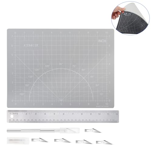 A4 Self Healing Cutting Mat & Carving Craft Knife with 5 Extra Blades and Stainless Steel Cork Ruler 12 inch / 30cm Dual Scale for DIY Art Work Cutting, Hobby, Stencil, Scrapbooking Stencil