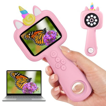 2.4" Screen Kids Microscope, 4K Handheld Digital Microscope - color: Pink