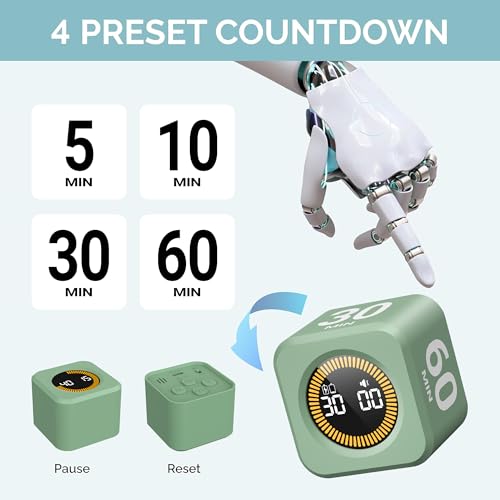 KADAMS Pomodoro Timer – Visual Cube with 5/10/30/60 Min Presets, LED Countdown Ring & Count Up Mode, Silent Flip Productivity Timer for Study, Classroom, Office, Cooking (Green 5-10-30-60 min) - color: Green 5-10-30-60 Min
