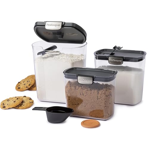 ProKeeper+ 6-Piece Airtight Food Storage Container Set – Clear Plastic Flour and Sugar Canister Set with Magnetic Accessories for Kitchen Organization - color: Grey, size: 6-Piece