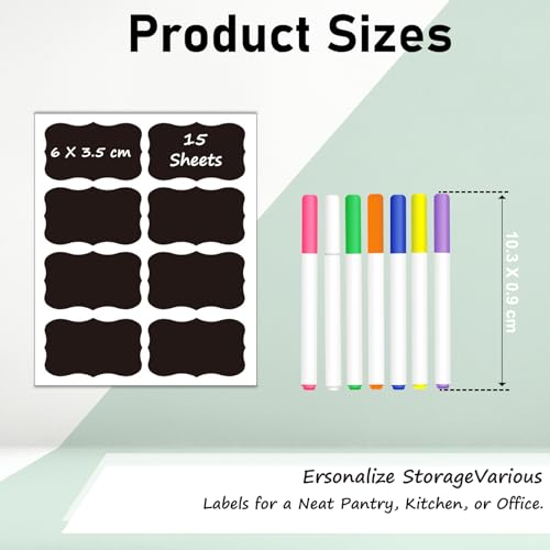 HERDIN Wavy Chalkboard Label Stickers, 120-Pc Set with 7 Markers