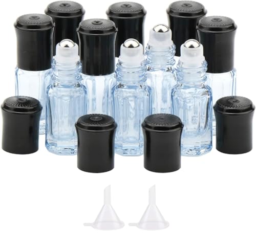Kesell 10Pcs 3ml Essential Oil Roller Bottles Dark blue Octagonal Small Roll On Bottle Empty Perfume Bottle Container with Stainless Steel Ball - color: dark blue