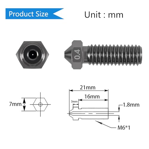 Aokin 5 Pcs 0.4mm 3D Printer Hardened Steel Nozzles for Volcano Nozzle with High Temperature Wear Resistant for Anycubic Vyper, Kobra Max, Kobra Plus, 1.75mm Filament 3D Printer - color: 0.4mm